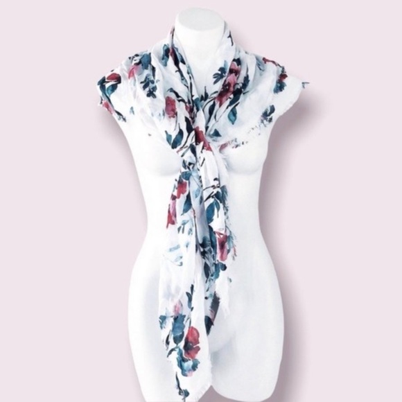 J.Jill Square Floral Scarf White Multi, One Size New with Tag - Picture 1 of 7